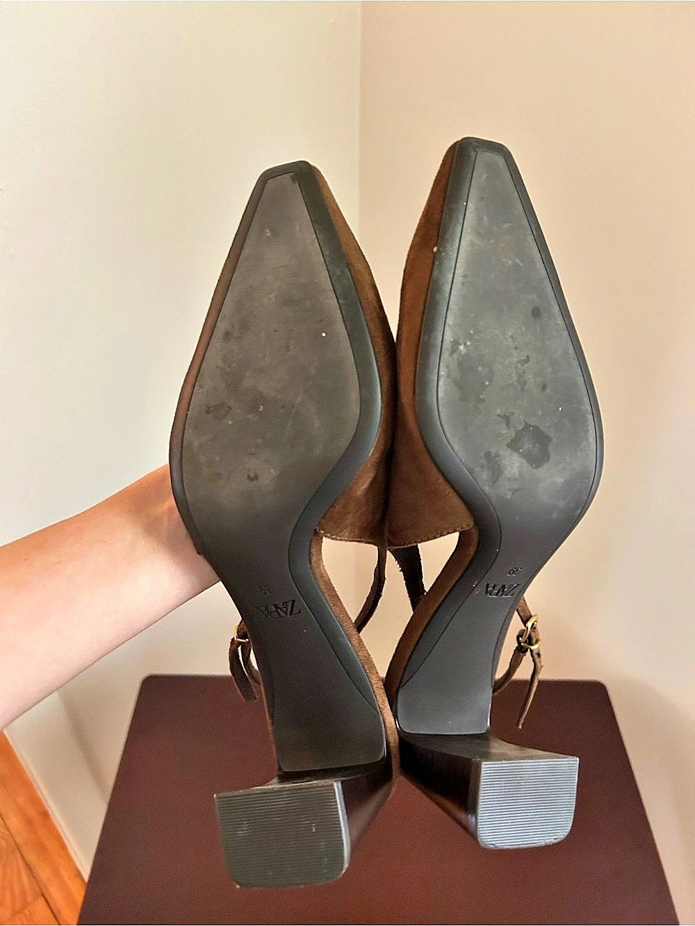 ZARA Suede Slingback Shoes Brown W8 - Picture 5 of 5